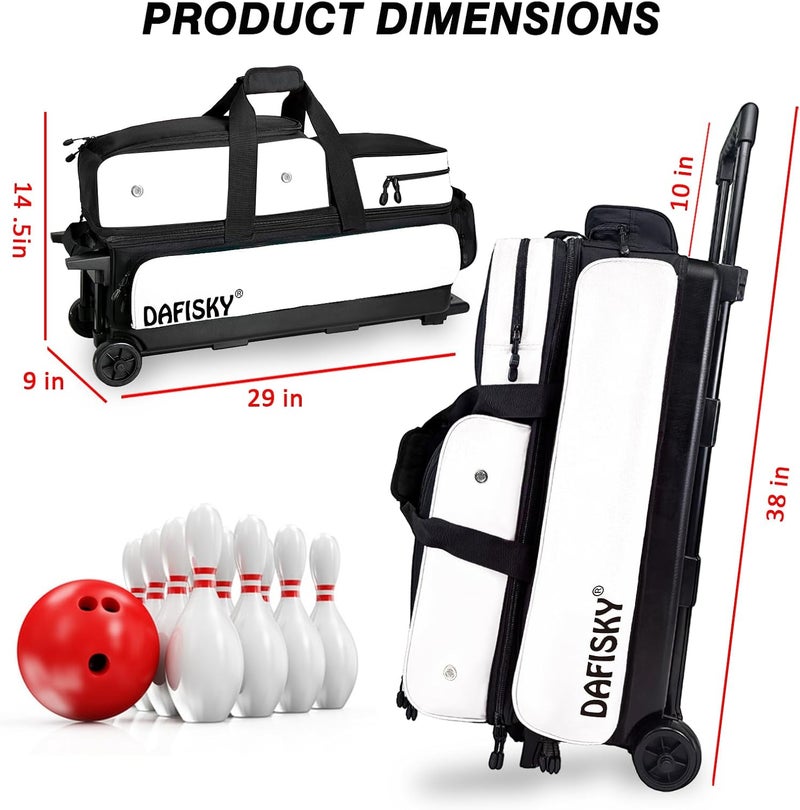 DAFISKY 3 ball bowling bags with wheels, bowling ball bag 3 ball roller with Multiple Pockets Retractable Handle - Image 1